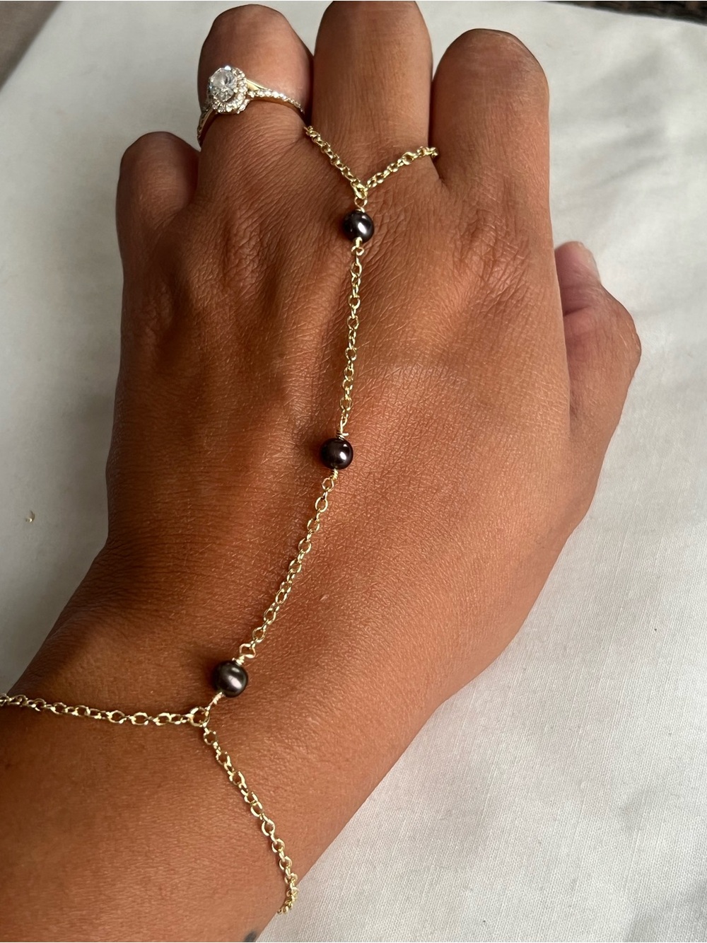 Freshwater pearl gold plated hand chain